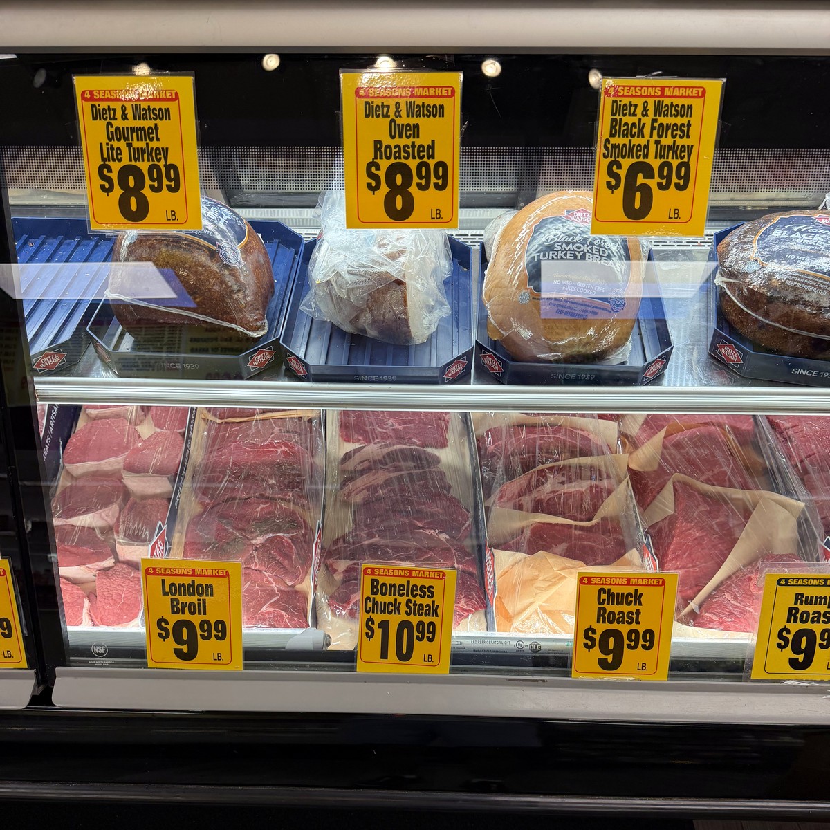 Fresh cuts in the meat case with price tags